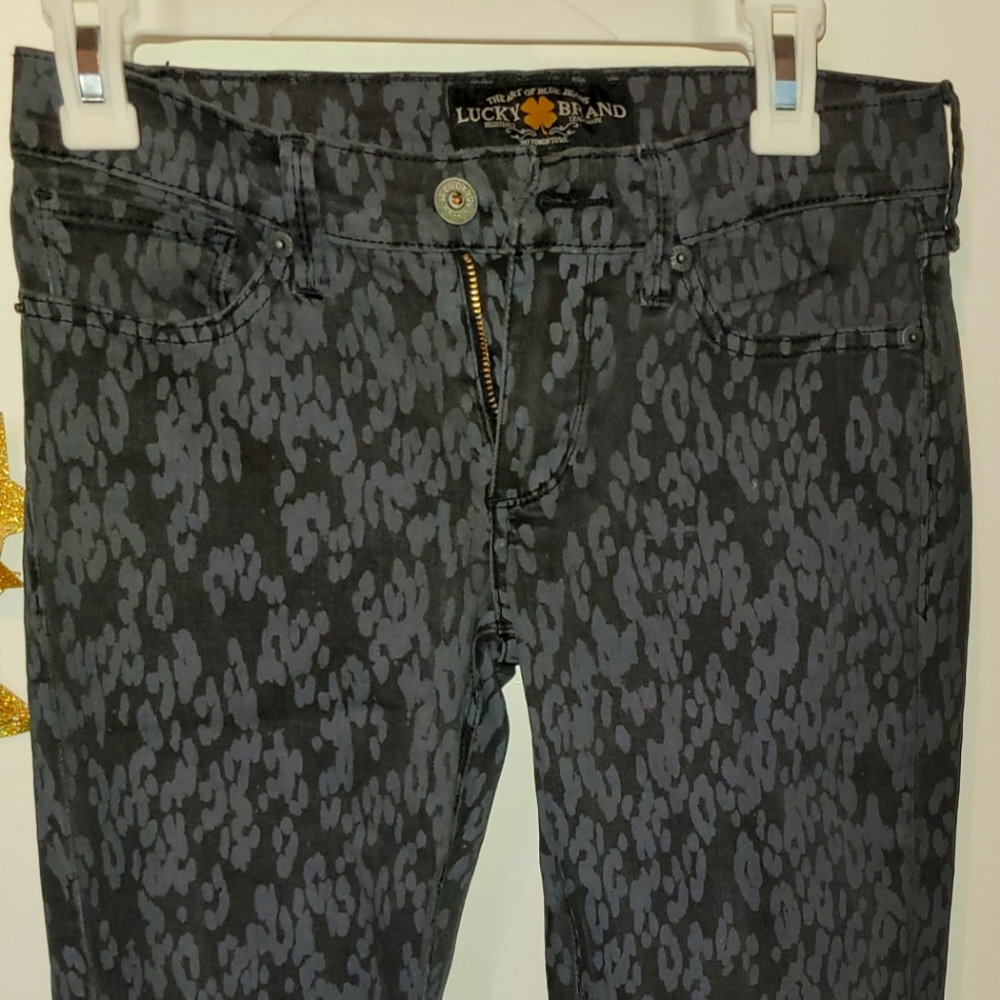 RARE LUCKY BRAND Black denim leopard print jeans SZ 2/26